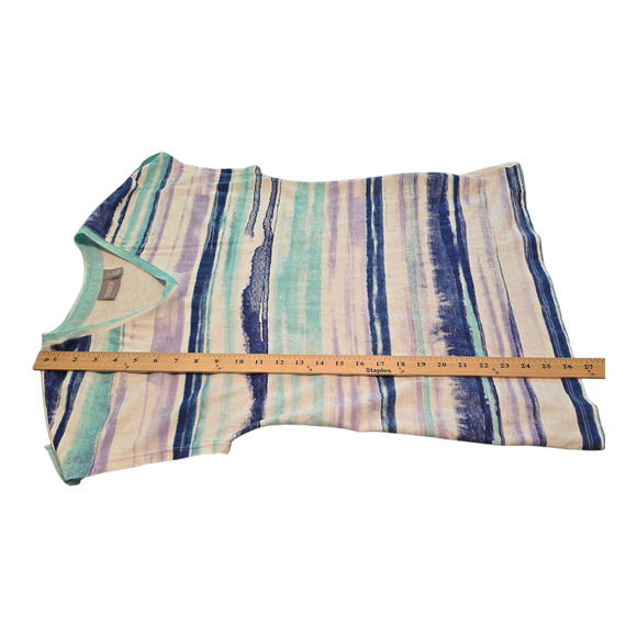 Chicos Top Womens Size Medium 1 Multicolor Stripe Short Sleeve Artsy Coastal - Picture 9 of 9